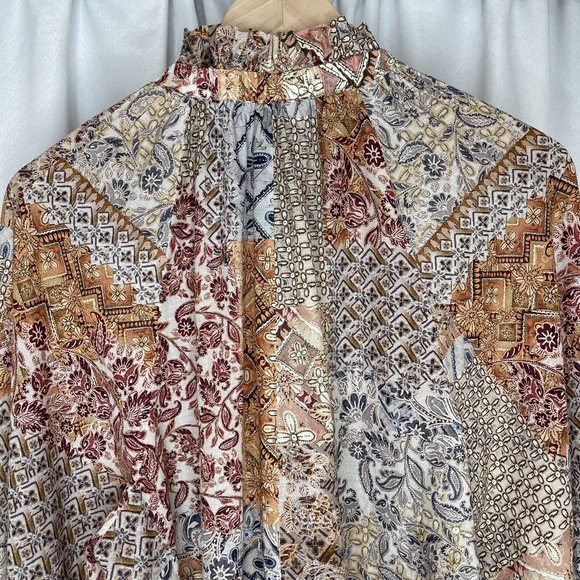 Witchery Santorini Print Raglan Blouse Top Size 14 Balloon Sleeve Cotton Boho - Picture 11 of 16